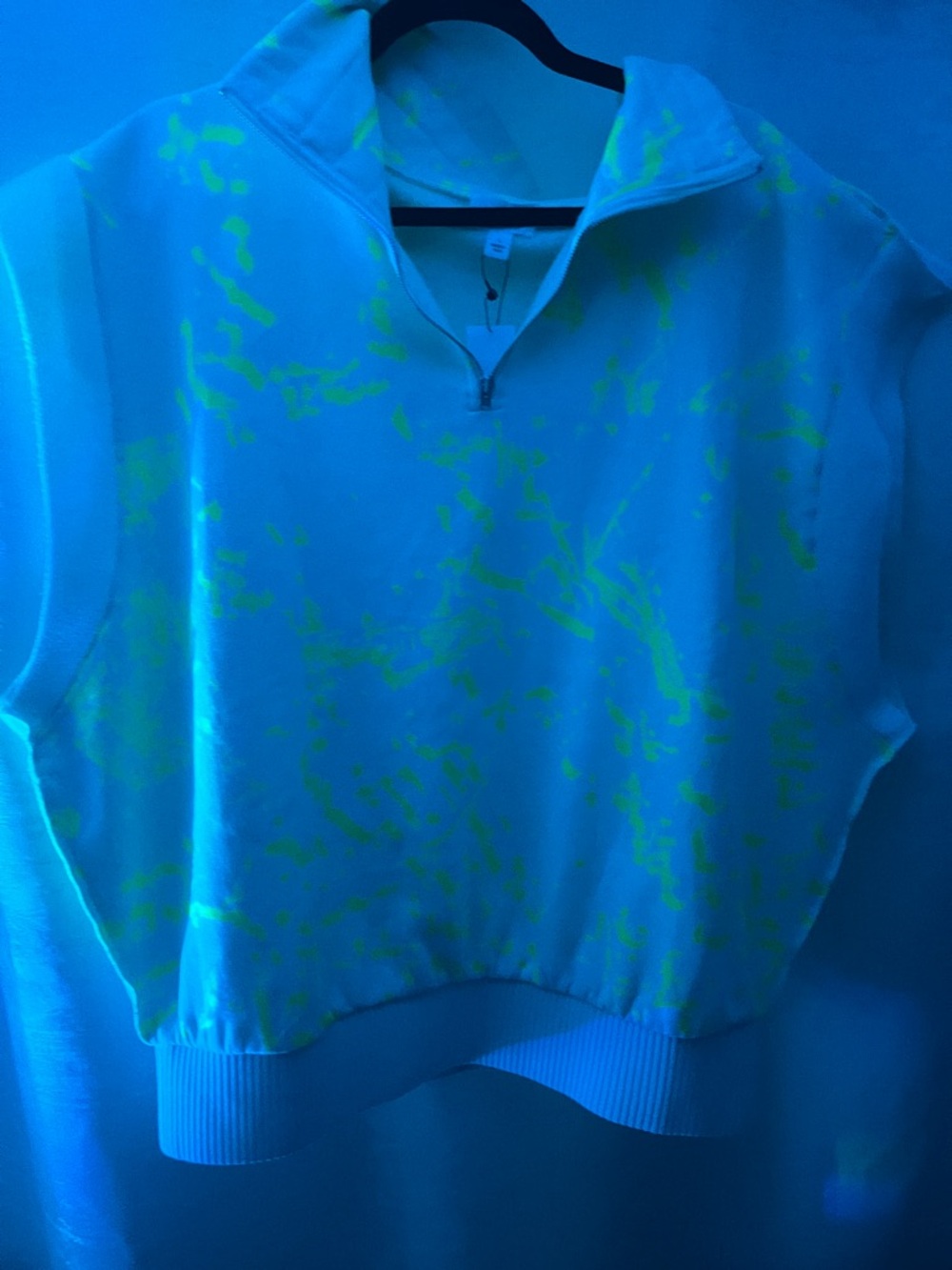 Half-Zip Cropped Sweatshirt in Light Blue with Neon Yellow Accents